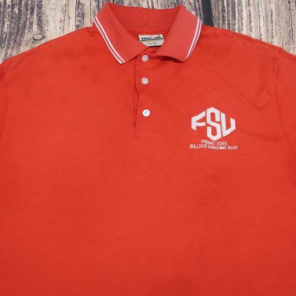 Vintage Fresno State University Bulldogs Polo Shirt Print Ons FSU Mens Red XL - Picture 2 of 10